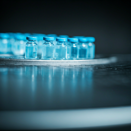 Macro photography of blue-tinted laboratory vials
